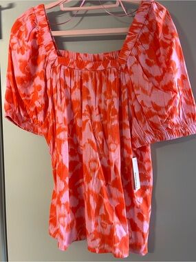Kohl's Pink and Orange Printed Square-Neck Blouse